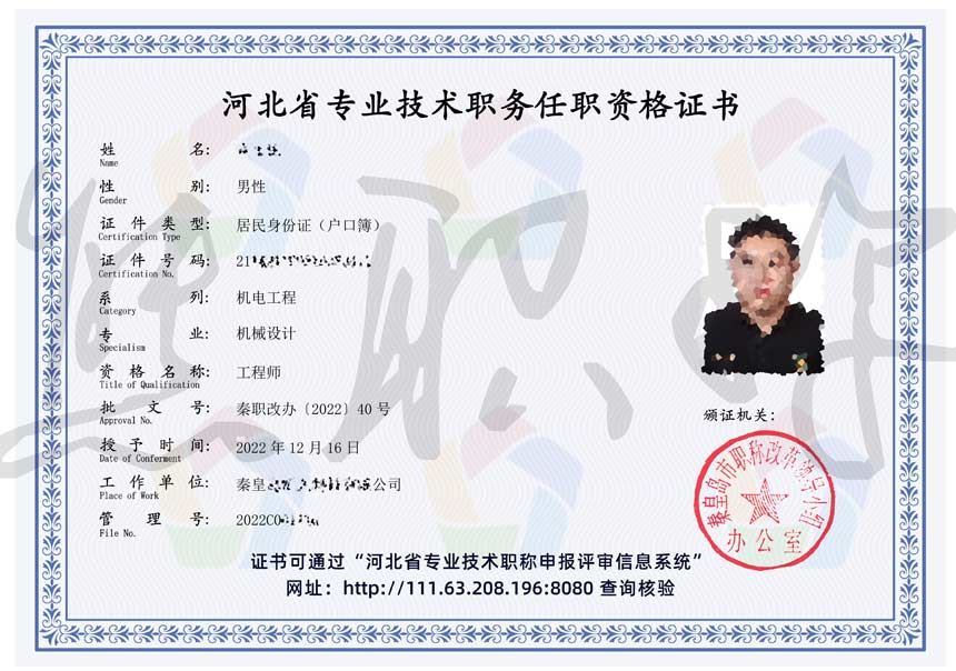职称电子证书 河北职称证书