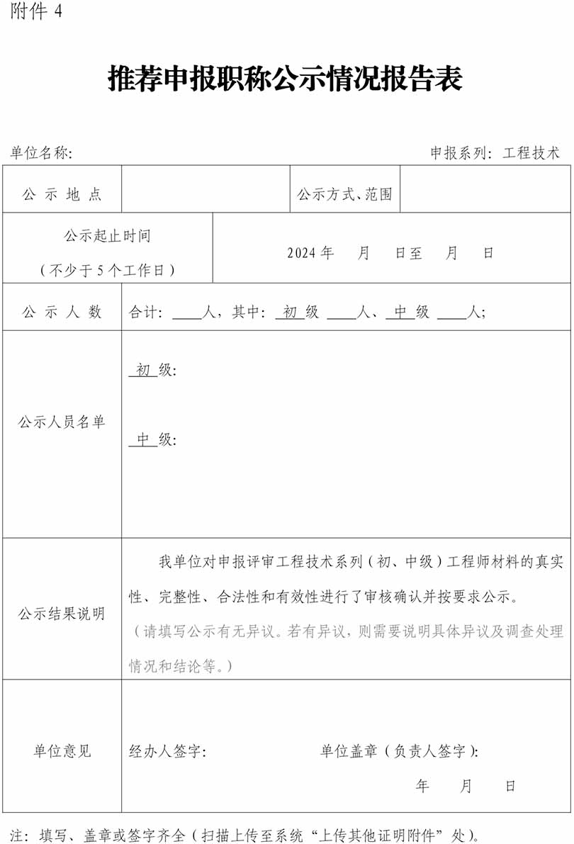 山东推荐申报职称公示情况报告表